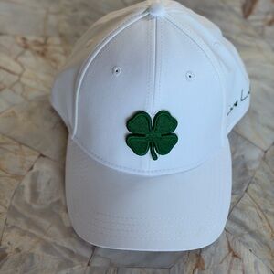 Black Clover Golf/Baseball Hat, White with Green Clover Logo, Live Lucky, L/XL
